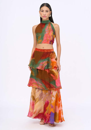 Floric Printed Halter Neck Top And Skirt by Siddhartha Bansal, available on Indiaspopup.com