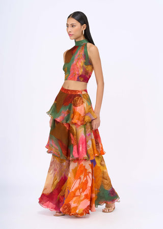 Floric Printed Halter Neck Top And Skirt by Siddhartha Bansal, available on Indiaspopup.com