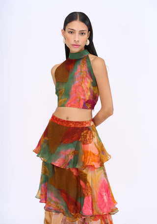 Floric Printed Halter Neck Top And Skirt by Siddhartha Bansal, available on Indiaspopup.com