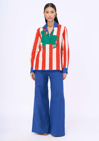 Cabana Stripe Cuban Collar Shirt And Pants by Siddhartha Bansal, available on Indiaspopup.com