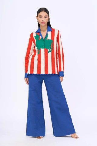 Cabana Stripe Cuban Collar Shirt And Pants by Siddhartha Bansal, available on Indiaspopup.com