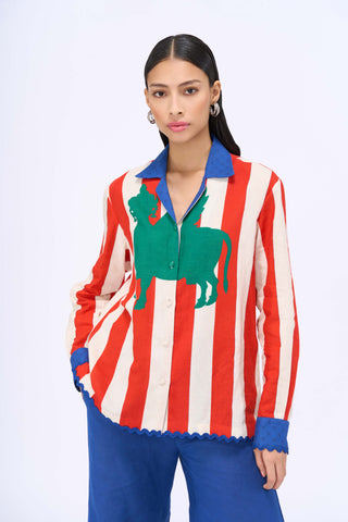 Cabana Stripe Cuban Collar Shirt And Pants by Siddhartha Bansal, available on Indiaspopup.com