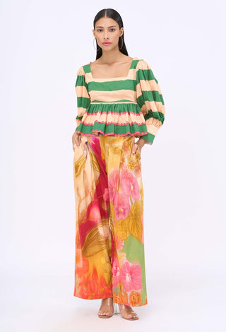 Cabana Peplum Top And Floral Pants by Siddhartha Bansal, available on Indiaspopup.com