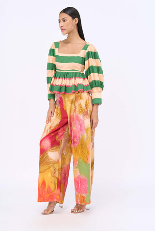 Cabana Peplum Top And Floral Pants by Siddhartha Bansal, available on Indiaspopup.com