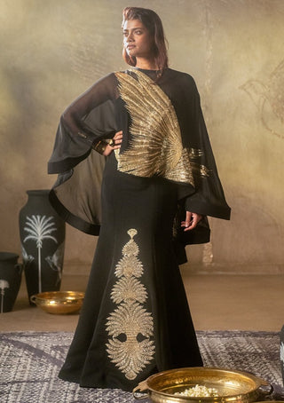 House Of Masaba-Black Son-Chidiya Cape And Gown-INDIASPOPUP.COM