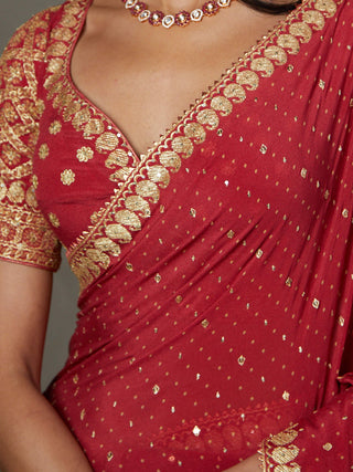 Ri.Ritu Kumar-Cranberry Pink Ashvika Sari And Unstitched Blouse-INDIASPOPUP.COM