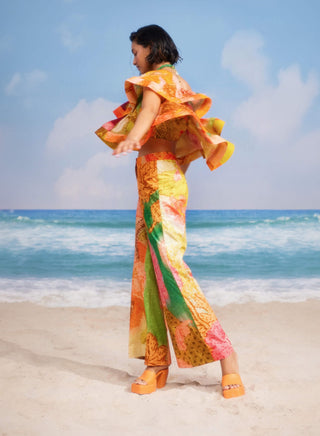 Flame Coor Ruffle Top And Pants by Siddhartha Bansal, available on Indiaspopup.com
