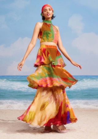 Floric Printed Halter Neck Top And Skirt by Siddhartha Bansal, available on Indiaspopup.com