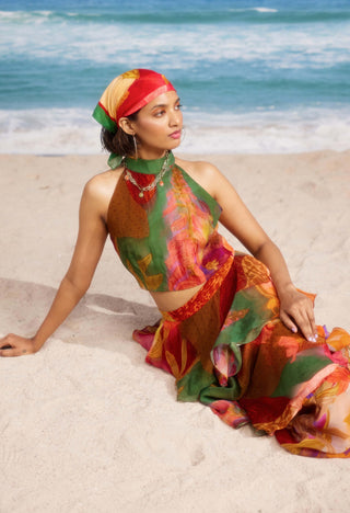 Floric Printed Halter Neck Top And Skirt by Siddhartha Bansal, available on Indiaspopup.com