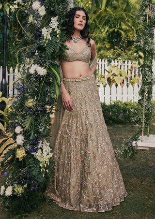 Chamee And Palak-Serena Dusty Green Lehenga Set-INDIASPOPUP.COM