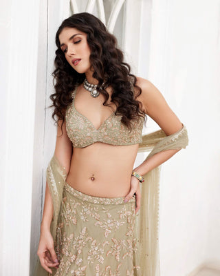 Chamee And Palak-Serena Dusty Green Lehenga Set-INDIASPOPUP.COM