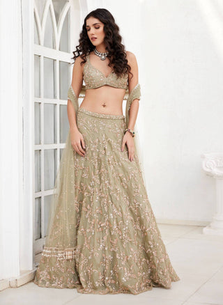 Chamee And Palak-Serena Dusty Green Lehenga Set-INDIASPOPUP.COM
