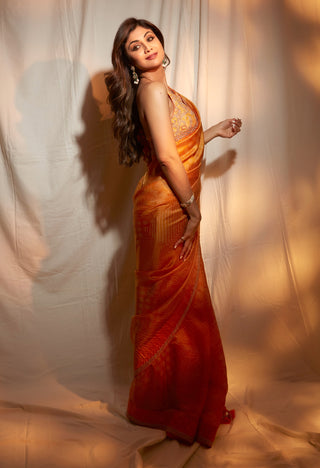 Punit Balana Kasundi Mustard Sari And Blouse available on indiaspopup