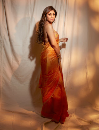 Punit Balana Kasundi Mustard Sari And Blouse available on indiaspopup