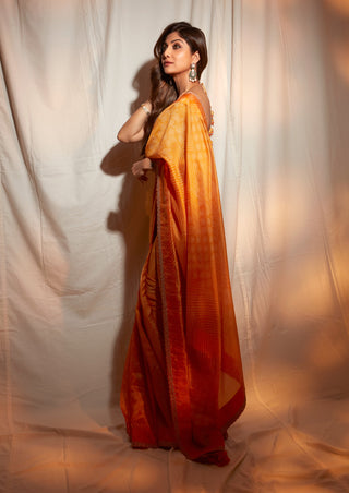 Punit Balana Kasundi Mustard Sari And Blouse available on indiaspopup