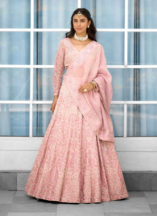 Blush blossom hand embellished lehenga set