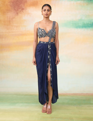 Tiana midnight blue dhoti sari and blouse