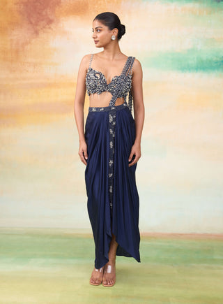 Tiana midnight blue dhoti sari and blouse