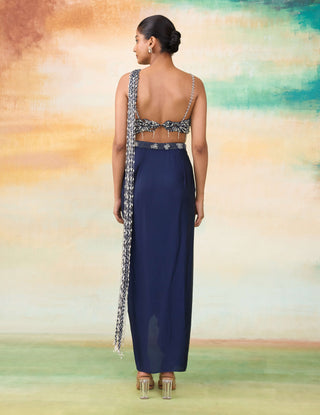 Tiana midnight blue dhoti sari and blouse
