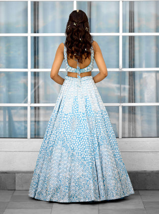 Blue blossom embellished lehenga set