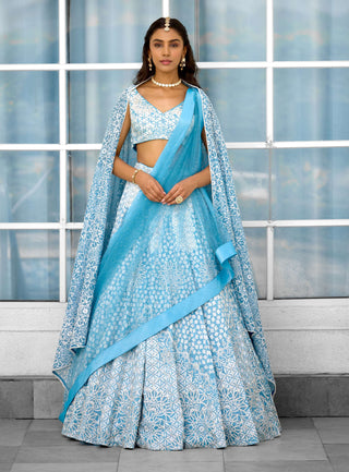 Blue blossom embellished lehenga set