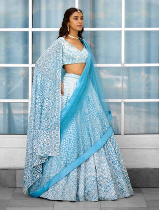 Blue blossom embellished lehenga set