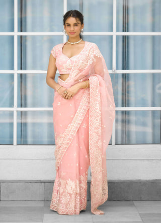 Whispers of rose embellished sari and blouse