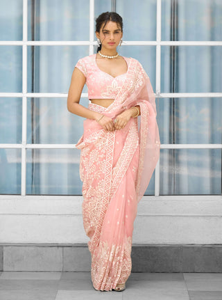 Whispers of rose embellished sari and blouse