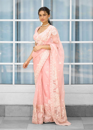 Whispers of rose embellished sari and blouse