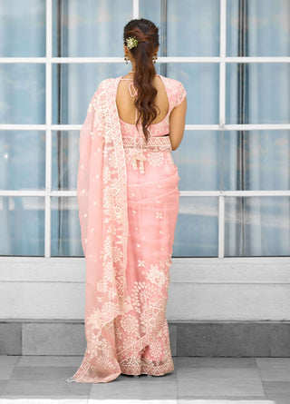 Whispers of rose embellished sari and blouse