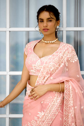 Whispers of rose embellished sari and blouse