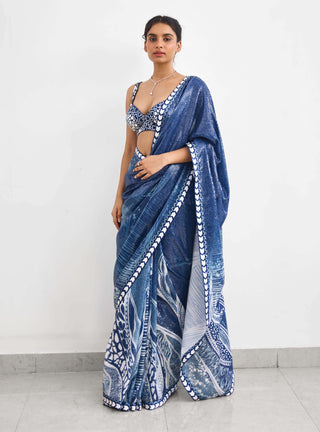 Swirl sequence blue sari and blouse