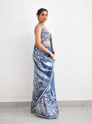 Swirl sequence blue sari and blouse