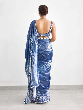 Swirl sequence blue sari and blouse