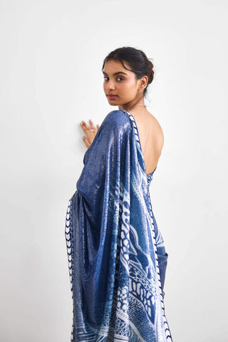 Swirl sequence blue sari and blouse
