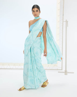 Blue ruby sari and unstitched blouse