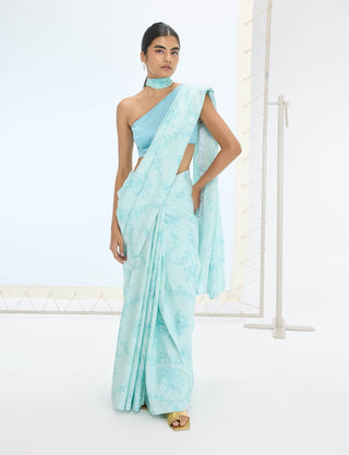 Blue ruby sari and unstitched blouse