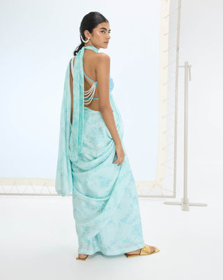 Blue ruby sari and unstitched blouse