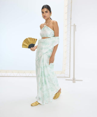 Green ruby sari and unstitched blouse