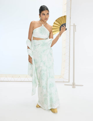 Green ruby sari and unstitched blouse