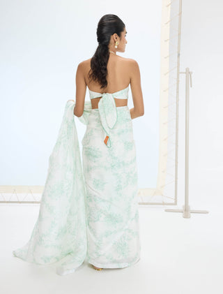 Green ruby sari and unstitched blouse