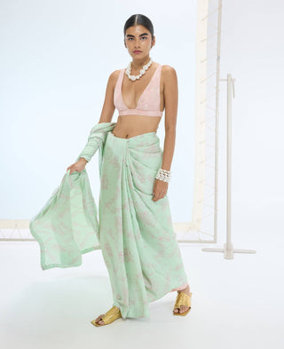 Pista ruby sari and unstitched blouse