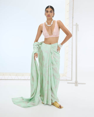 Pista ruby sari and unstitched blouse