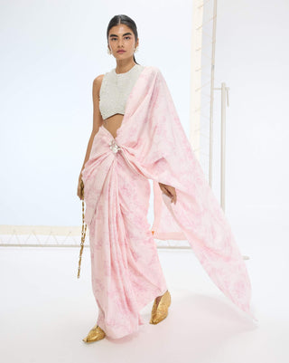 Pink ruby sari and unstitched blouse