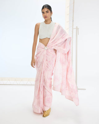 Pink ruby sari and unstitched blouse