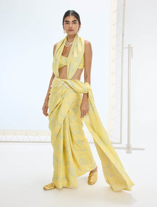 Yellow ruby sari and unstitched blouse