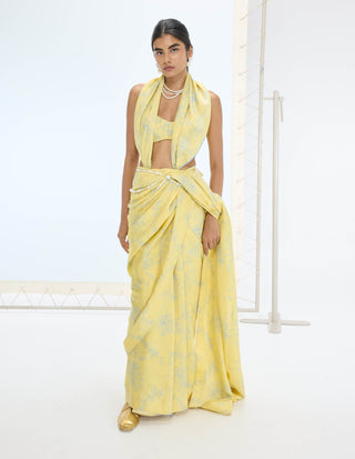 Yellow ruby sari and unstitched blouse
