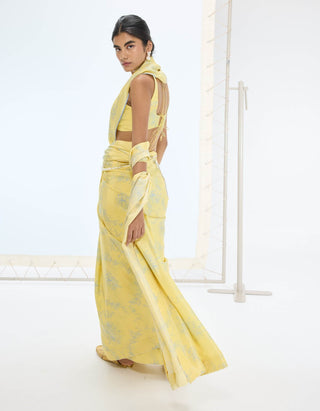 Yellow ruby sari and unstitched blouse