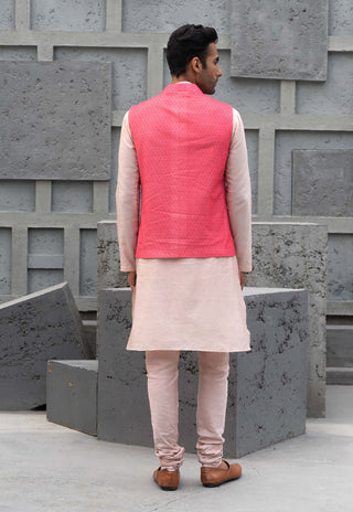 Chhavvi Aggarwal Men-Coffee Kurta And Pink Bundi Set-INDIASPOPUP.COM