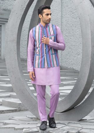 Chhavvi Aggarwal Men-Lavender Kurta And Bundi Set-INDIASPOPUP.COM